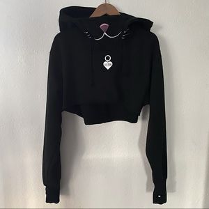 Kitten black cropped hoodie